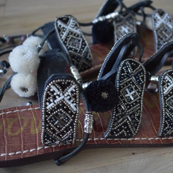 Sam Edelman Womens Beaded Flat Sandals with Ankle Wrap Ties - Picture 7 of 10